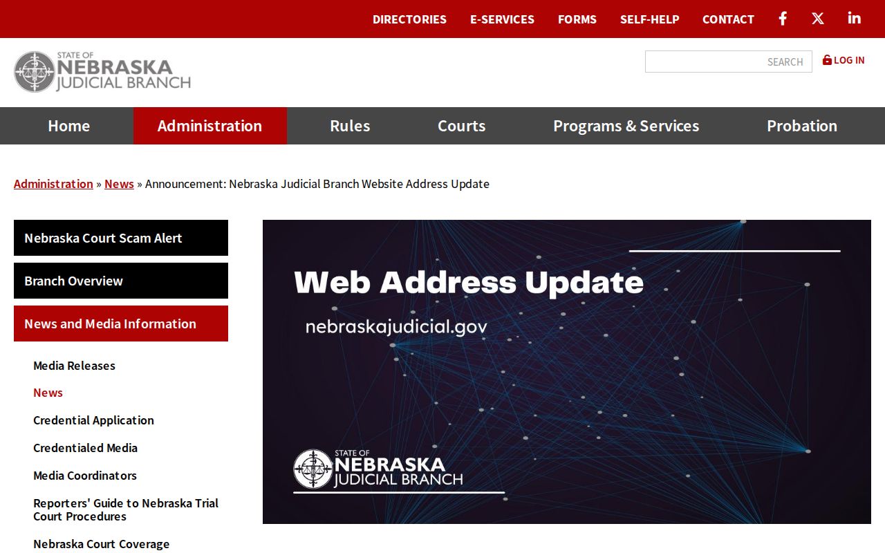 Nebraska court system 2025 official judicial website address change