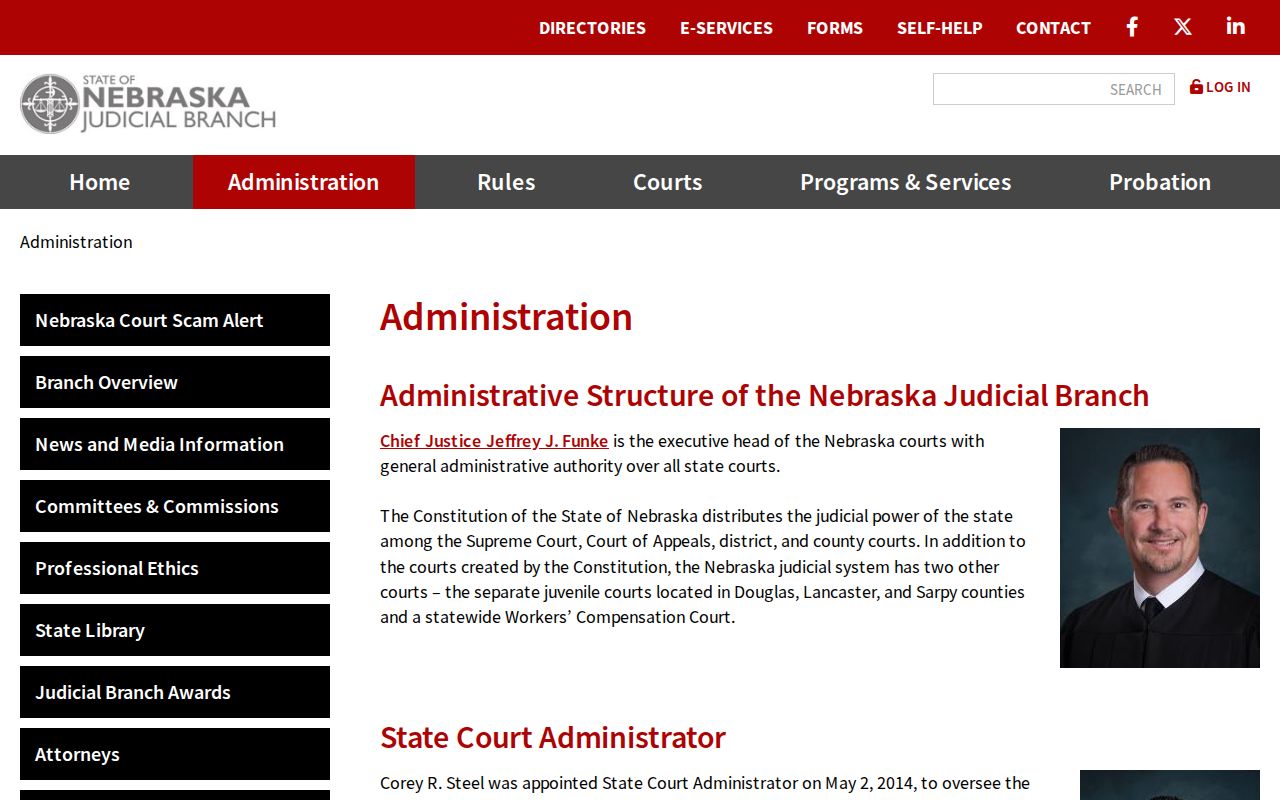 Nebraska court system Administrative Office of the Courts and Probation overview