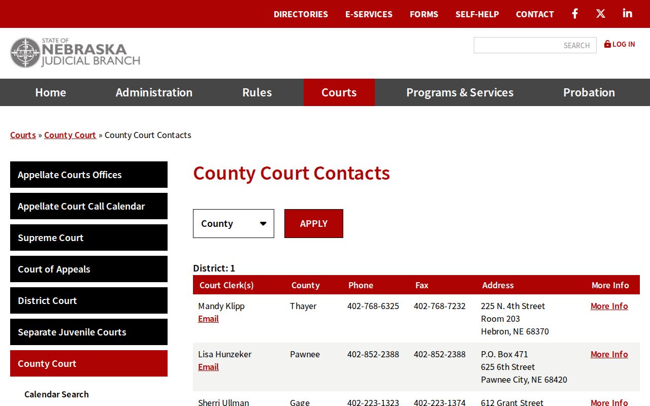 Nebraska court docket routing through the County Court directory