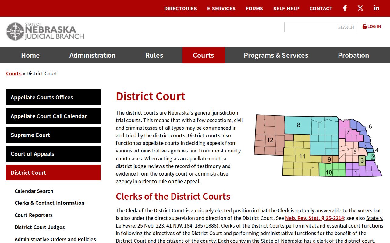 Nebraska District Court civil docket and case records overview