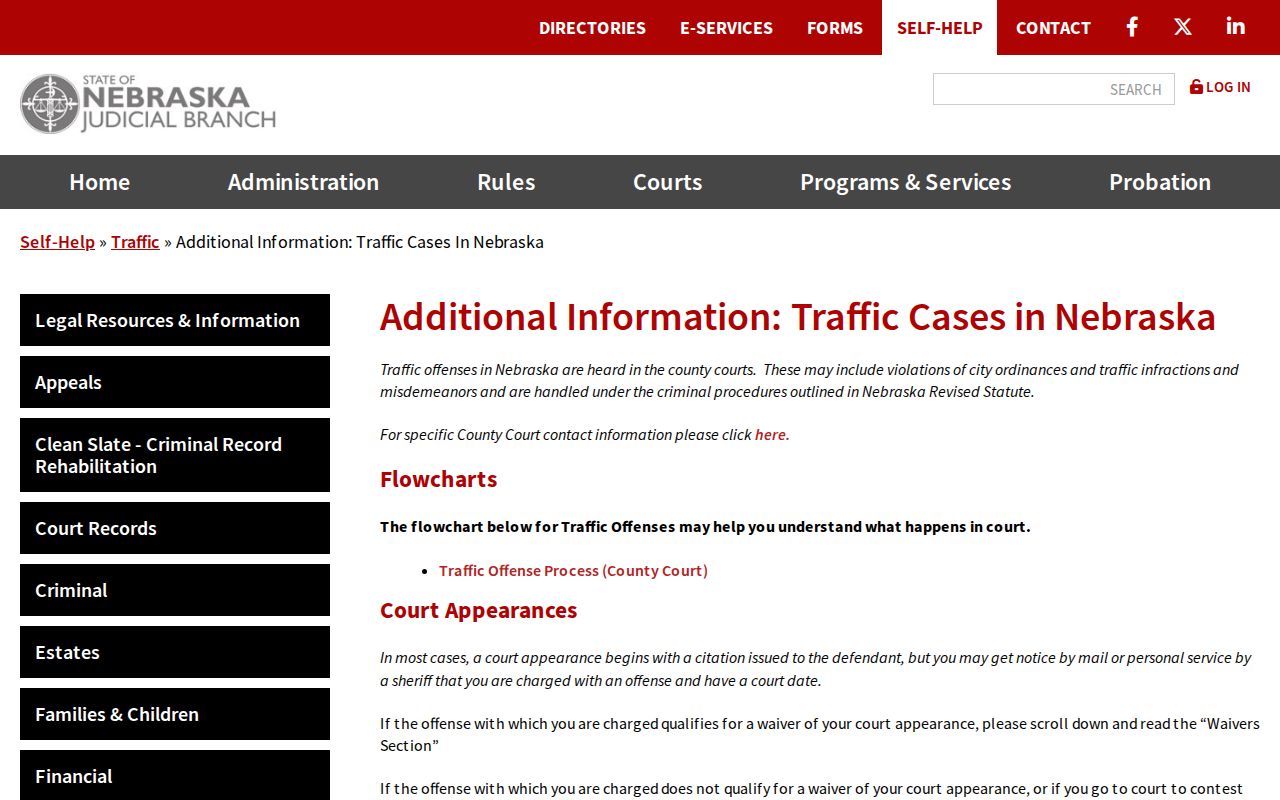 Nebraska traffic court guidance for citations and appearances