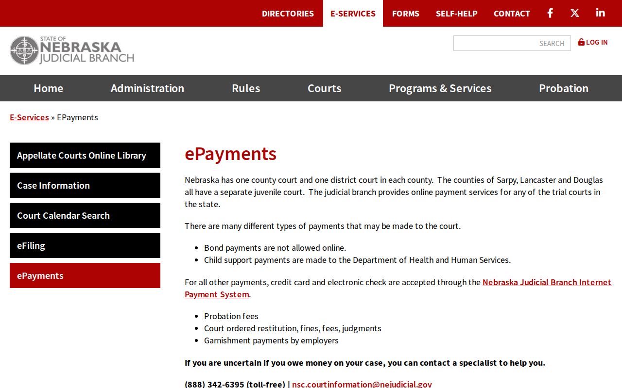 Nebraska court traffic payment lookup through ePayments