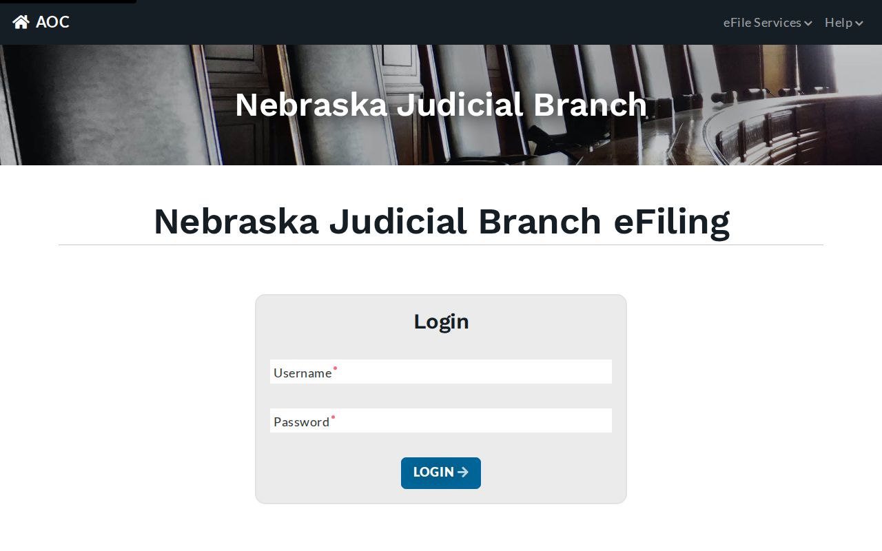 Nebraska court system trial eFiling login for authorized filers